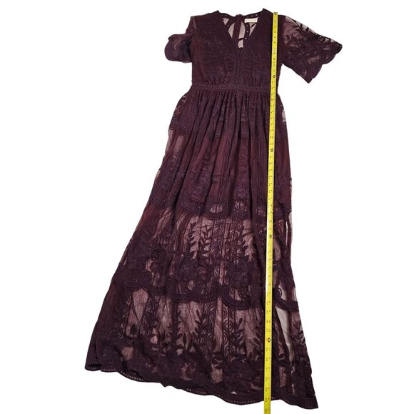 Lace Boho Maxi Dress Whimsigoth Fairy Holiday Christmas Burgundy Red Small - Picture 8 of 14